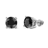 925 Sterling Silver Black Round Solitaire Stud