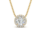 925 Sterling Silver Round Solitaire Halo Pendant Necklace