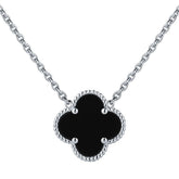 18K Natural Black Oynx Gemstone Clover Pendant Necklace | Best Gift for Her
