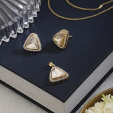 Elegant Triangle Halo Moissanite Polki Pendant & Stud Earring Set | 925 Sterling Silver | 18kt Gold Plated | Best Gift for Women | Jadau Jewelry