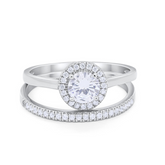 925 Sterling Silver Halo Round Solitaire and Half Eternity Stackable Rings Combo