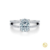 925SS Classic Solitaire Oval Diamond Pave Split Shank Engagement Ring