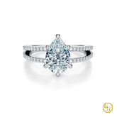 925SS Classic Solitaire Pear Shaped Diamond Pave Split Shank Engagement Ring