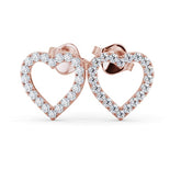 Goldhartz Heart Stud Earrings with Simulated Diamonds | 925 Sterling Silver | 18kt Gold & Rose Gold Overlay | Handcrafted | For Women & Girls | Best Gift for Her