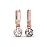Goldhartz Drop Round Hoop Earrings - Bezel Set | 925 Sterling Silver | AAA+ Stone Quality | 18kt Gold & Rose Gold Overlay | Handcrafted | For Women & Girls | Best Gift for Her