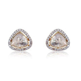 Exquisite Trillion Halo Stud Moissanite Polki Earrings | 925 Sterling Silver | 18kt Gold Plated | Best Gift for Women | Jadau Jewelry