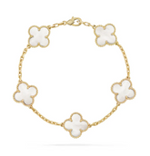 925 Sterling Silver Milgrain Bezel Set Clover Mother of Pearl Gemstone Bracelet | Best Gift for Her