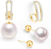 925 Sterling Silver 4-in-1 Pearl Drop Earrings | Best Gift for Her | June Birthstone