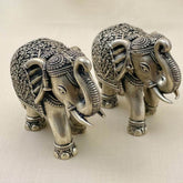 925 Sterling Silver Nakshi Design customised Elephant Statue Pair for Lekshmi Pooja and Gifting for All Occasions & Festivals | Handcrafted | Worship God | Goldhartz