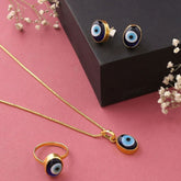 Bezel Set Evil Eye Jewelry Set - Ring, Earrings, Necklace Pendant with Chain | Symbolic Protection | Delicate Design | Women's Spiritual Accessories | 925 Sterling Silver | 18kt Gold & Rose Gold Overlay | Handcrafted | Goldhartz