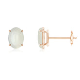 Goldhartz Solitaire Oval Moonstone Stud Earrings | AAA+ Stone Quality | 925 Sterling Silver | 18kt Gold & Rose Gold Overlay | Handcrafted | For Women & Girls | Best Gift for Her