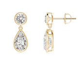 925 Sterling Silver Bezel Set Pear and Round Gemstone Drop Earrings | Jewelry for Women
