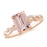 Goldhartz Emerald-Cut Solitaire Morganite Infinity Twist Ring | AAA+ Stone Quality | 925 Sterling Silver | 18kt Gold Overlay | Handcrafted | Engagement Ring | Best Gift for Her
