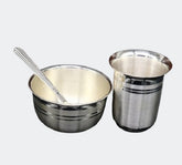 98% Pure Silver Bowl, Spoon and Tumbler Set - 3 Pieces For Baby Feeding, Silver Gift Items, Silver Glass For Water - 60 Gram| Handcrafted | Goldhartz