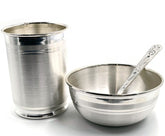 98% Pure Silver Bowl, Spoon and Tumbler Set - 3 Pieces For Baby Feeding, Silver Gift Items, Silver Glass For Water - 80 Gram| Handcrafted | Worship God | Goldhartz