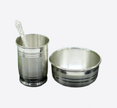 98% Pure Silver Bowl, Spoon and Tumbler Set - 3 Pieces For Baby Feeding, Silver Gift Items, Silver Glass For Water - 100 Gram | Handcrafted | Goldhartz