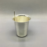 Silver Tumbler with straw/ Straw Glass For Kids | Kids Feeding Utensil, Silver Gift Items, Silver Glass For Water/ Milk