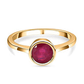 African Ruby July Birthstone Bezel set Solitaire Ring in 18K Yellow Gold Vermeil Overlay Sterling Silver for Women | 12 Birthstones | AAA+ Quality | Handcrafted | Best Gift for Her | Goldhartz