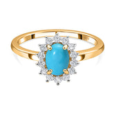 Arizona Sleeping Beauty Turquoise December Birthstone Princess Diana Inspired Halo Ring in 18K Yellow Gold Vermeil Overlay Sterling Silver for Women | 12 Birthstones | AAA+ Quality | Handcrafted | Best Gift for Her | Royal Radiance | Goldhartz