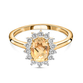 Citrine November Birthstone Princess Diana Inspired Halo Ring in 18K Yellow Gold Vermeil Overlay Sterling Silver for Women | 12 Birthstones | AAA+ Quality | Handcrafted | Best Gift for Her | Royal Radiance | Goldhartz