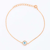 Bezel Set Evil Eye Bead Single Charm Bracelet - Adjustable | Symbolic Protection | Delicate Design | Women's Spiritual Jewelry | 925 Sterling Silver | 18kt Gold & Rose Gold Overlay | Handcrafted | Goldhartz 1