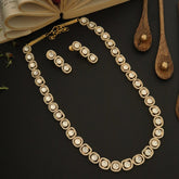 Round Halo Moissanite Polki Tennis Necklace with Studs Earring| 925 Sterling Silver | 18kt Gold Plated | Jadau Jewelry