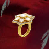 7 Stone Floral Moissanite Polki Ring - Adjustable Fit for All | 925 Sterling Silver | 18kt Gold Plated | Best Gift for Women | Jadau Jewelry