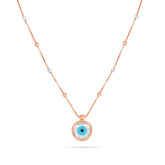 Goldhartz Bezel Set Evil Eye Necklace with Beaded Chain | 925 Sterling Silver | 18kt Rose Gold Overlay | Handcrafted | For Women & Girls | Best Gift for Her