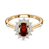Mozambique Garnet January Birthstone Princess Diana Inspired Halo Ring in 18K Yellow Gold Vermeil Overlay Sterling Silver for Women | 12 Birthstones | AAA+ Quality | Handcrafted | Best Gift for Her | Royal Radiance | Goldhartz