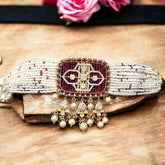 Ruby and Moissanite polki Necklace with pearls| 925 Sterling Silver | Jadau Jewelry