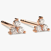 Adorable Tiny 3 Stone Flora Stud Earrings for Kids | 925 Sterling Silver | 18kt Gold & Rose Gold Overlay | Handcrafted | For Girls | Best Gift for Her | Goldhartz