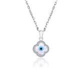 Clover Shaped Halo Evil Eye Bead Necklace Pendant with Chain - 925 Sterling Silver | Symbolic Protection | Delicate Design |Handcrafted | Women's Spiritual Jewelry | Goldhartz"