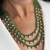 Halo Three Line Moissanite Polki and Emerald Necklace | 925 Sterling Silver | 18kt Gold Plated | Best Gift for Women | Jadau Jewelry