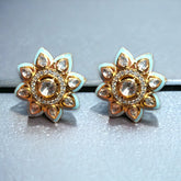Captivating Floral Moissanite Polki Earrings with Silver Push Backs | 925 Sterling Silver |18kt Gold Plated | Jadau Jewelry