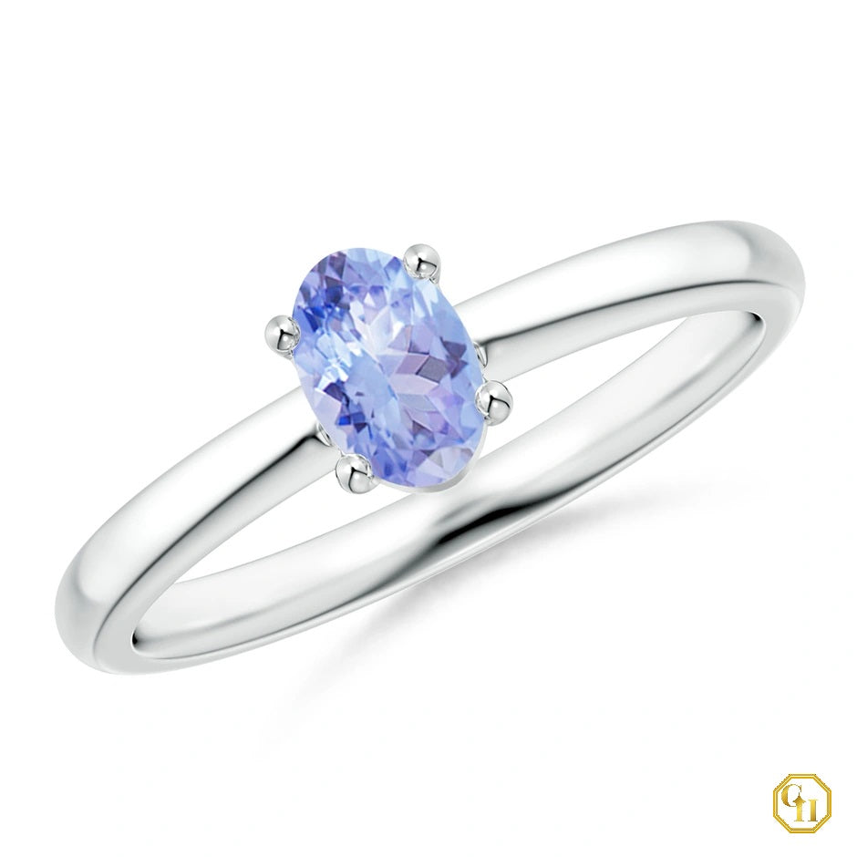 925SS Classic Solitaire Oval Swiss Blue Topaz Promise Ring | November Birthstone Ring