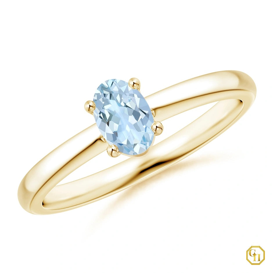 925SS 18k YGold Plated Classic Solitaire Oval Garnet Promise Ring Rodihum Plated | January Birthstone Ring