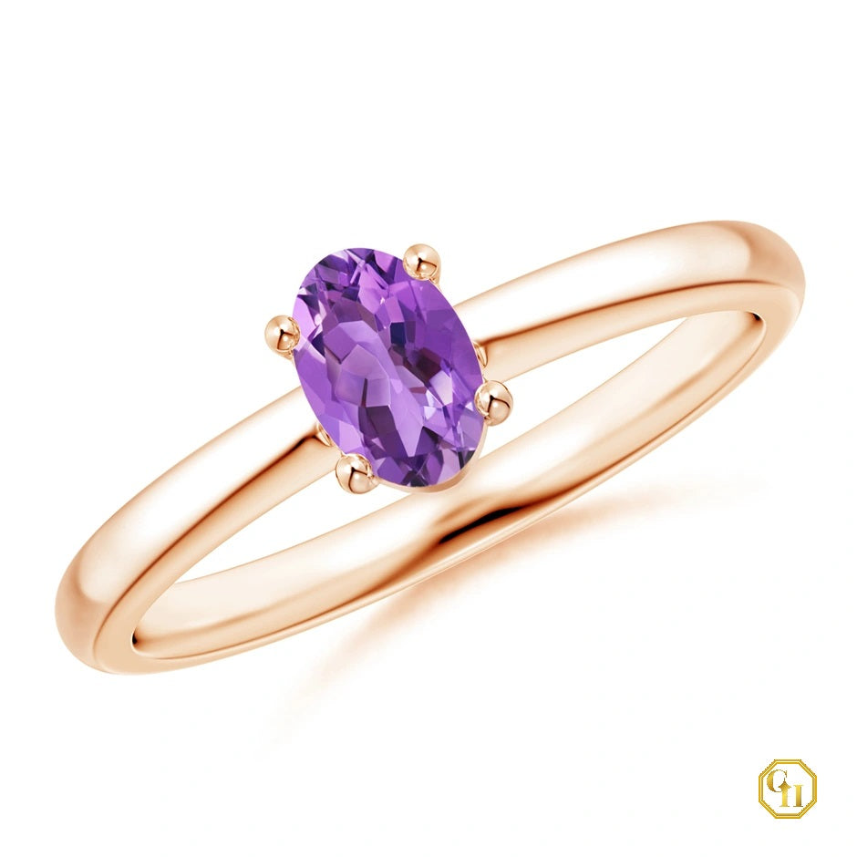 925SS 18k RGold Plated Classic Solitaire Oval Garnet Promise Ring Rodihum Plated | January Birthstone Ring