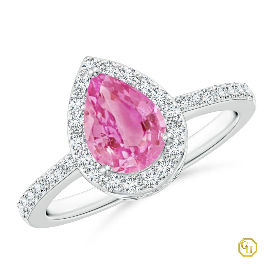 925SS Pear Amethyst Ring with Diamond Halo | Engagement Ring