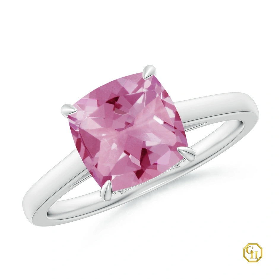 925SS Classic Solitaire Cushion Aquamarine Cocktail Ring