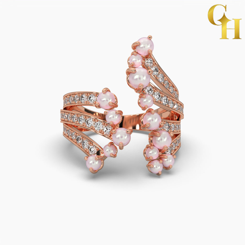 925 Sterling Silver Clarice Pearl and Moissanite Cocktail Ring  | Fancy Lady's Ring for Party wear