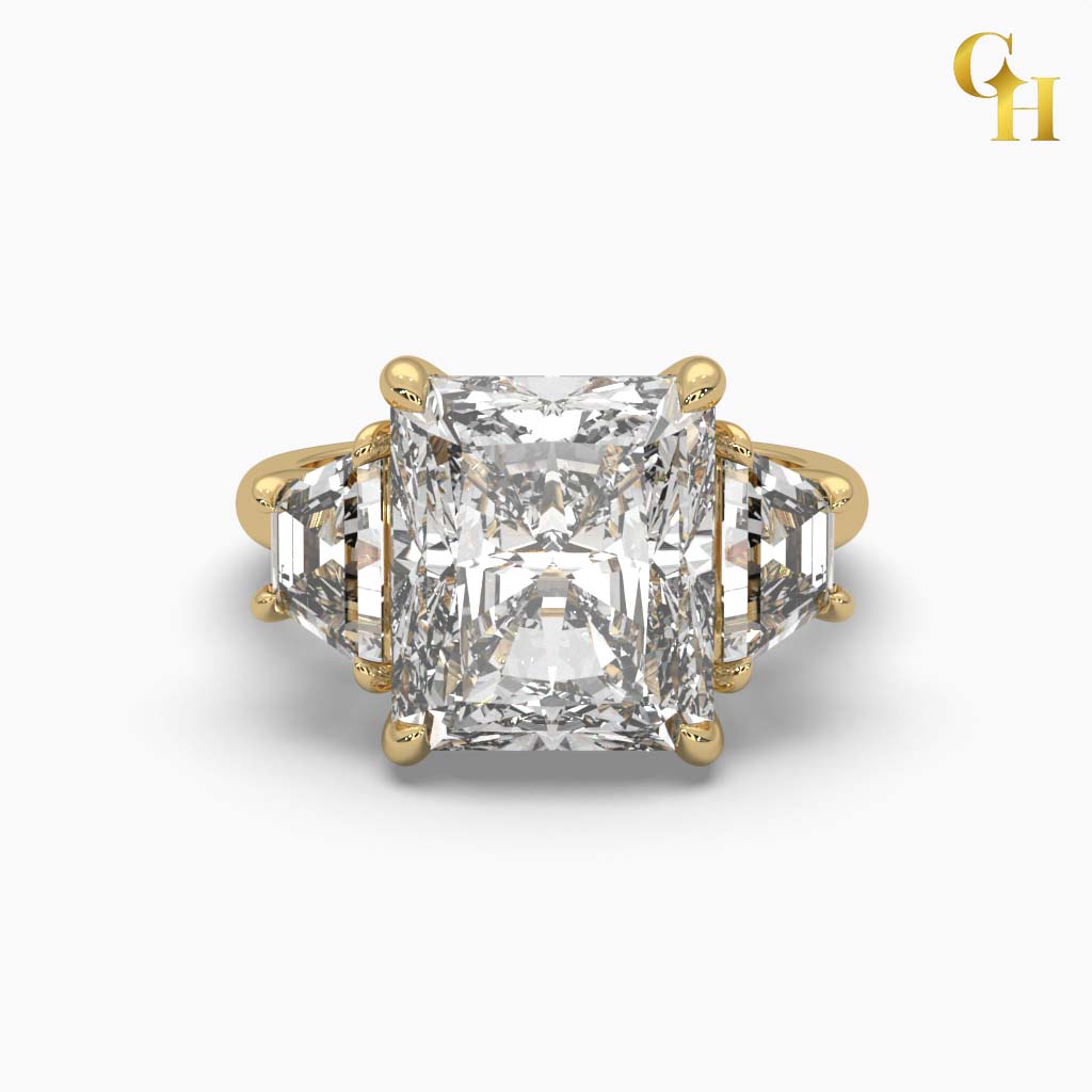 925 Sterling Silver Radiant Cut Moissanite Ring Three Stone Engagement Wedding Ring