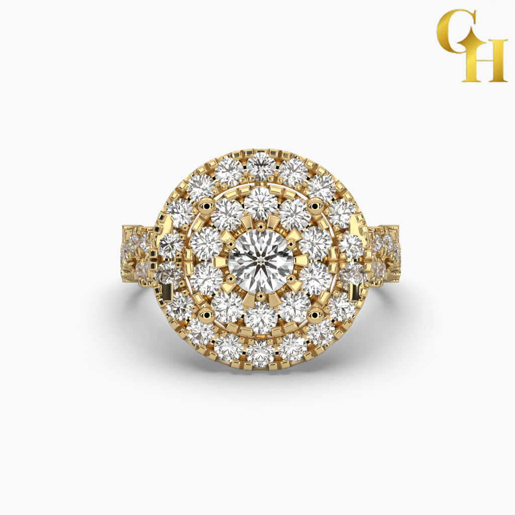 925 Sterling Silver Round Solitaire Moissanite Double Halo Twisted Shank Pave Ring