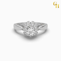 925 Sterling Silver Round Moissanite Crown Halo Engagement Ring