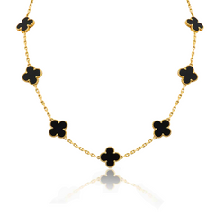 Chic Black Onyx Clover Station Necklace - Van Cleef Inspired | 925 Sterling Silver | 18kt Gold & Rose Gold Overlay | Handcrafted | For Women & Girls | Best Gift for Her | Goldhartz