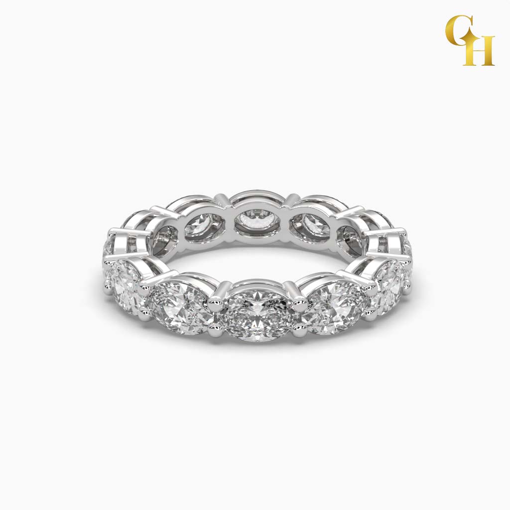 925 Sterling Silver Oval Moissanite Eternity Band Ring