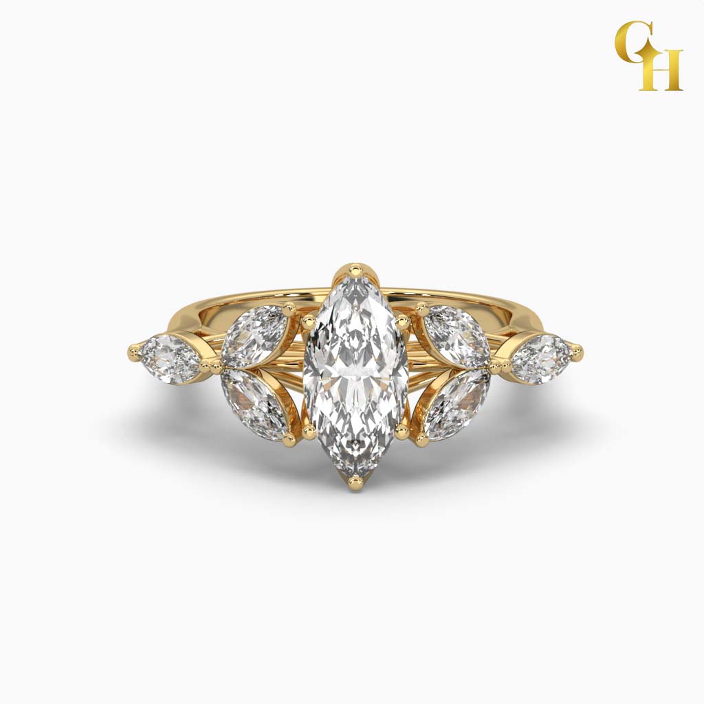 925 Sterling Silver Marquise Cut Moissanite Wheat Flower Petite Engagement Ring
