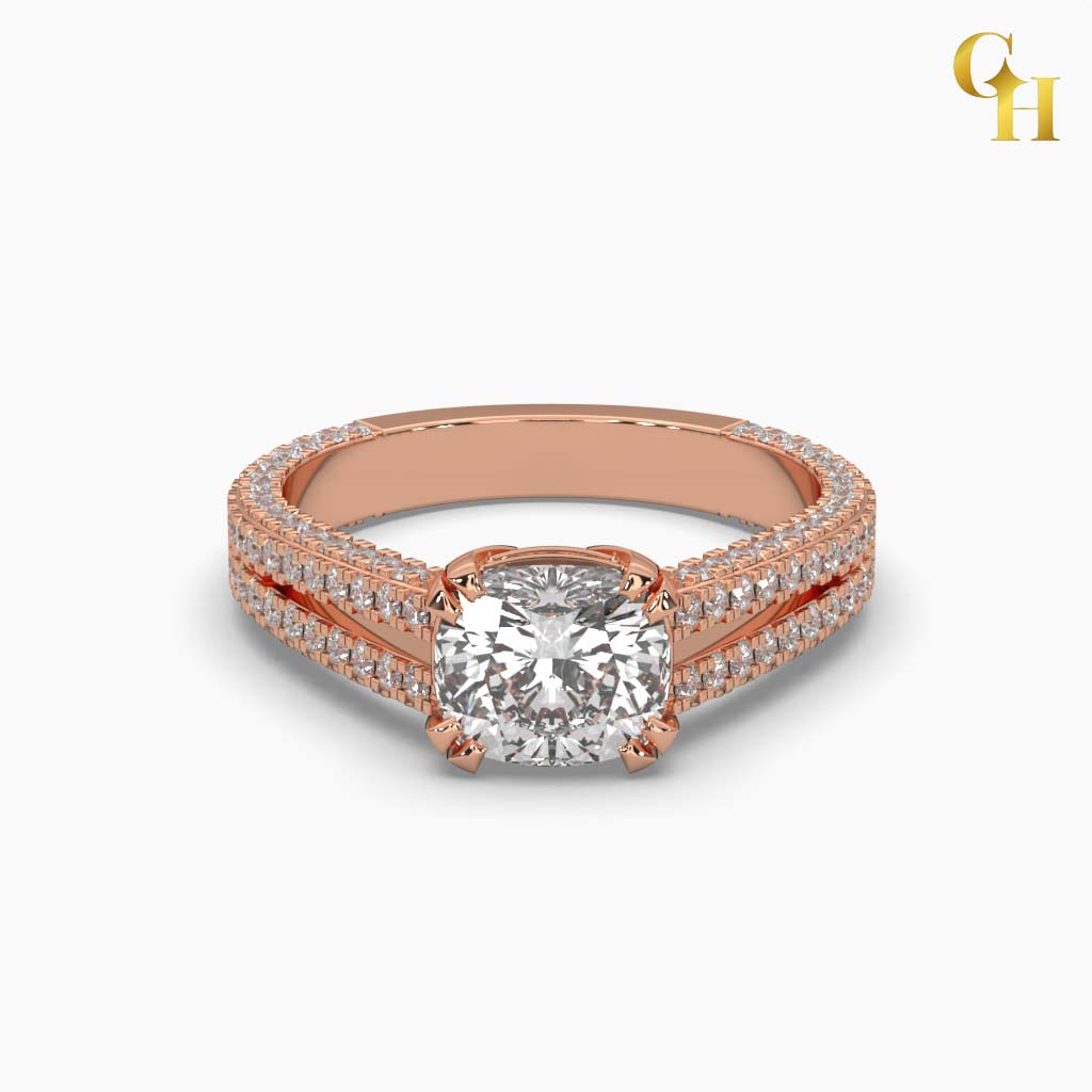 925 Sterling Silver Princess Cut Moissanite Double Hidden Halo Split Shank Engagement Ring