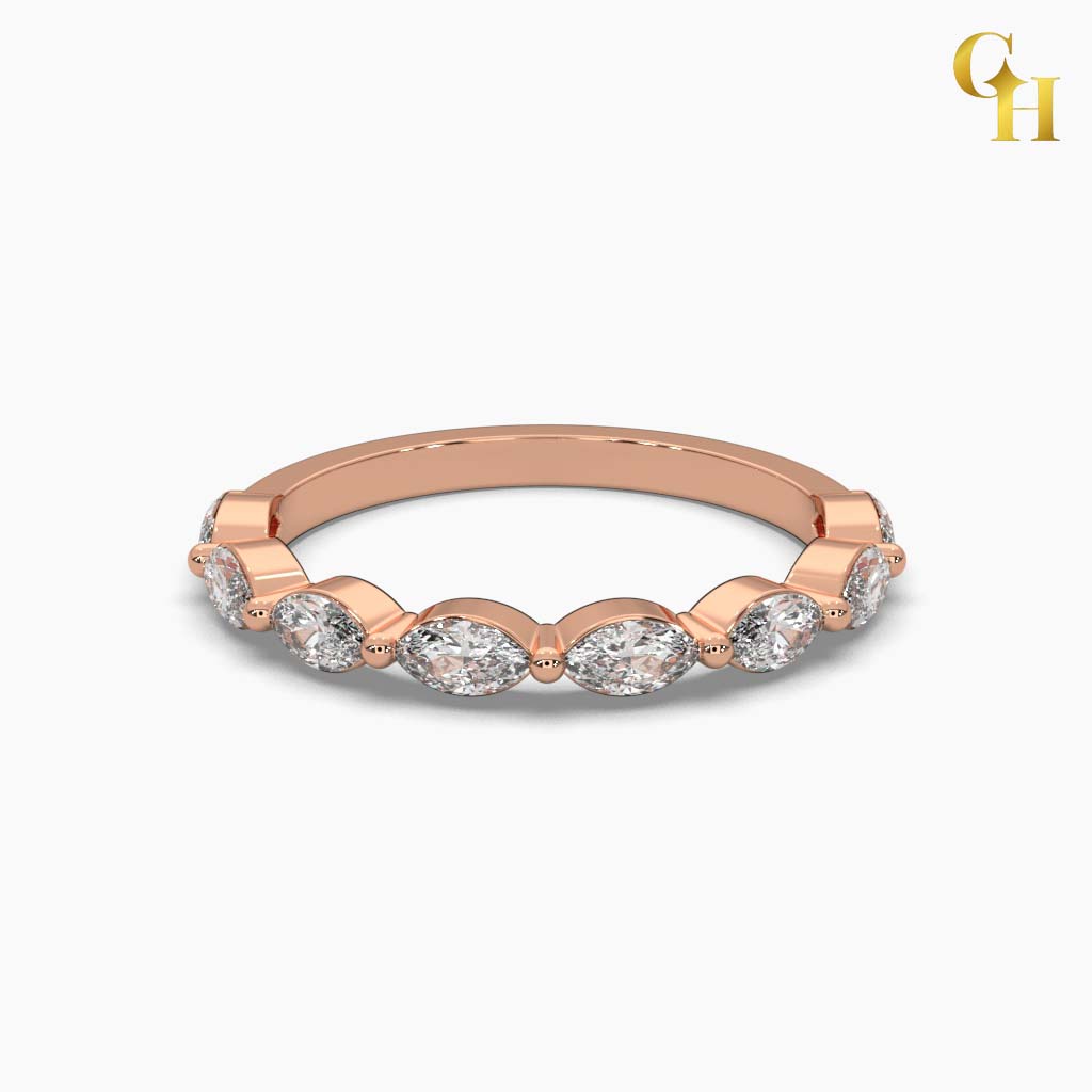 925 Sterling Silver Horizontal Thin Marquise Half Eterity Band