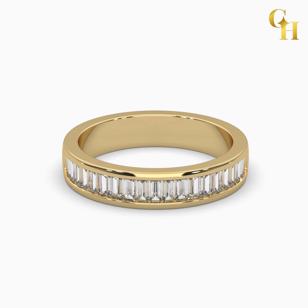 925 Sterling Silver Baguette Moissanite Channel Set Wedding Band Ring