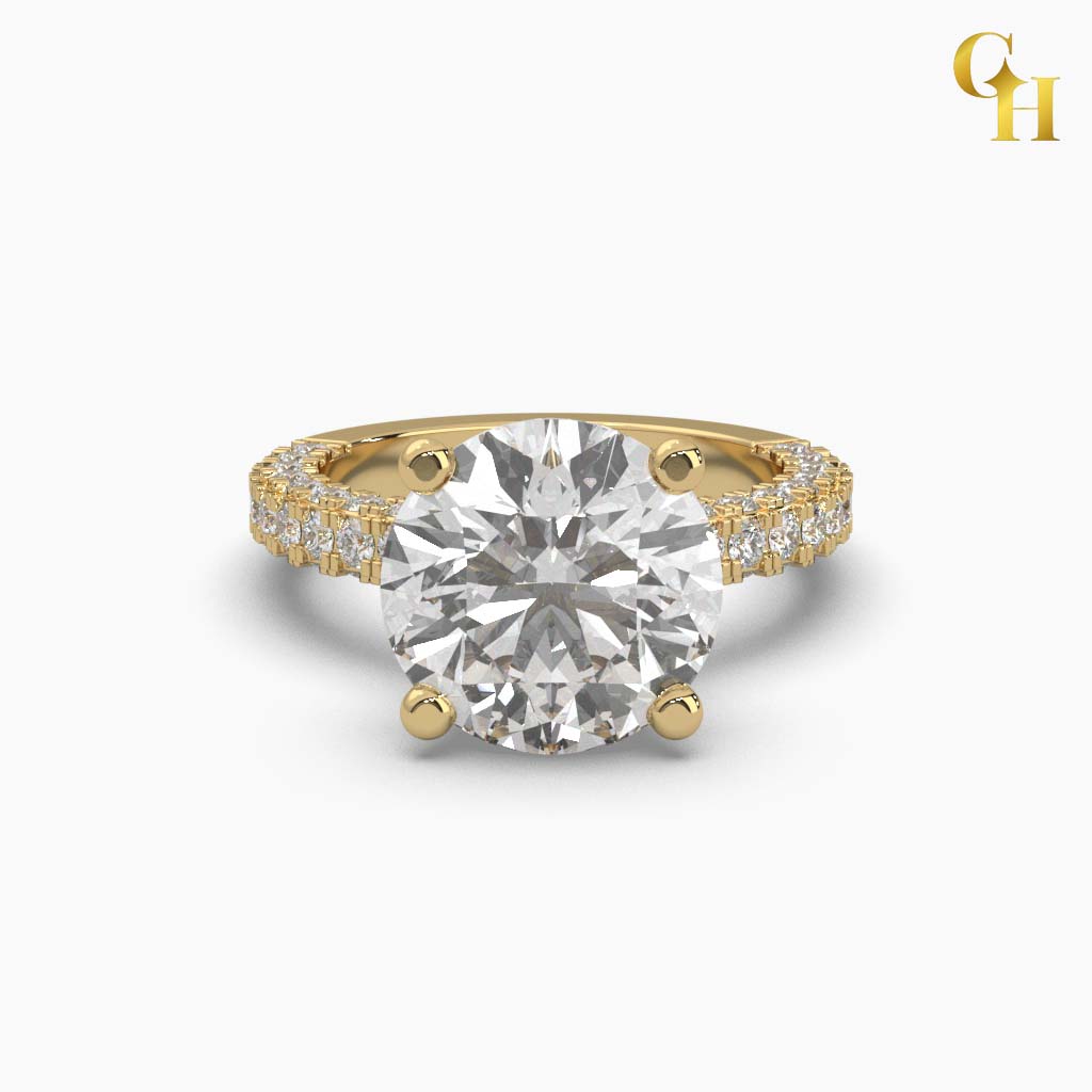 925 Sterling Silver Solitaire Moissanite with Hidden Twin Halo Countess Ring with Side Stones